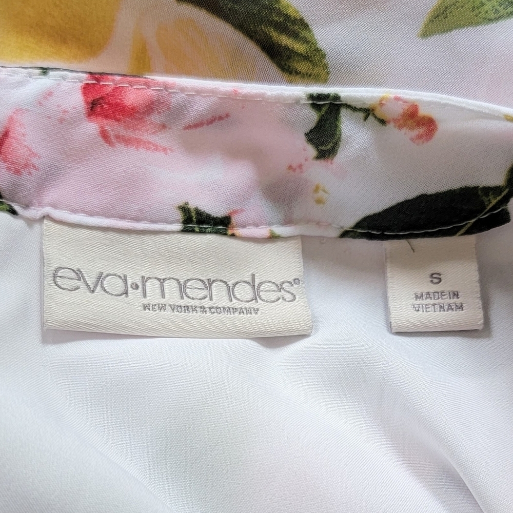 S NY&Co Eva Mendes Lemon Floral Graphic Print Shift Semi Sheer Spring Summer - Picture 4 of 6